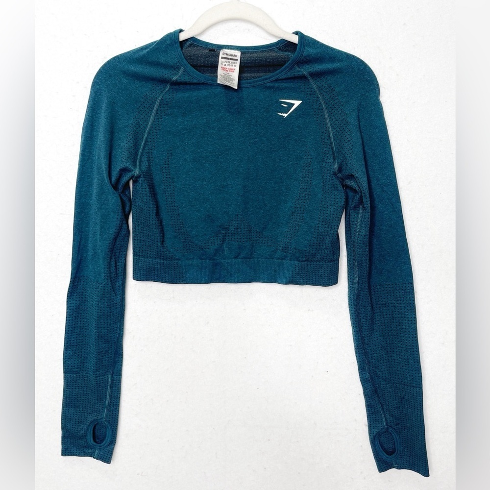 Gymshark Shirt Women’s Blue Vital Seamless Crop Top Athletic Long Sleeve